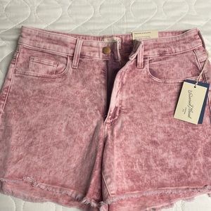 Pink high rise midi jean shorts